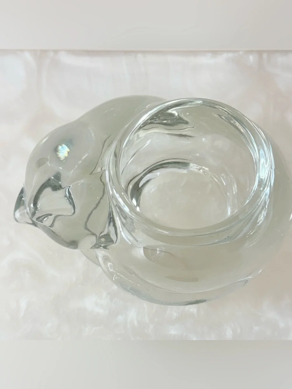 Vtg Indiana Glass Sleeping Cat Kitten Clear Glass Votive Candle Tealight Holder